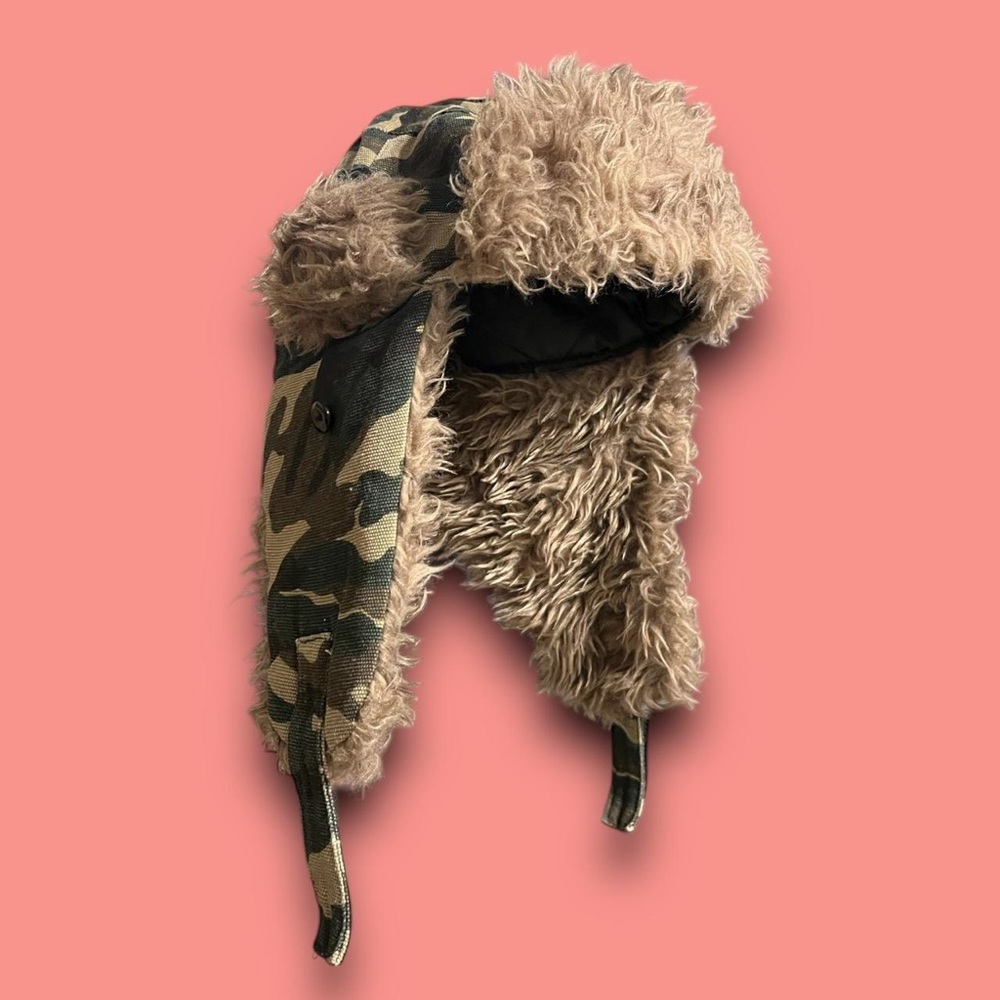 Camouflage Faux Fur Trapper Hat Gorpcore Mcbling Hunting